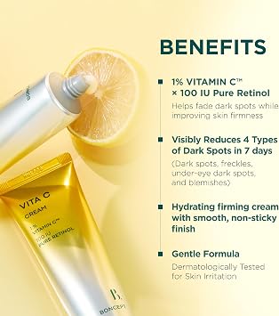 by TONYMOLY Vita-C Cream 1.7 fl oz 50 ml | 純粋ビタミンC 純粋レチノール100IU フェイスクリーム ビタミンC 高保湿 エイジングケア スキンケア 韓国コスメ 基礎化粧品 潤い ハリ ツヤ キメ 乾燥肌 敏感肌 インナードライ くすみケア 透明感 しっとり 集中ケア 艶肌 ボンセプト