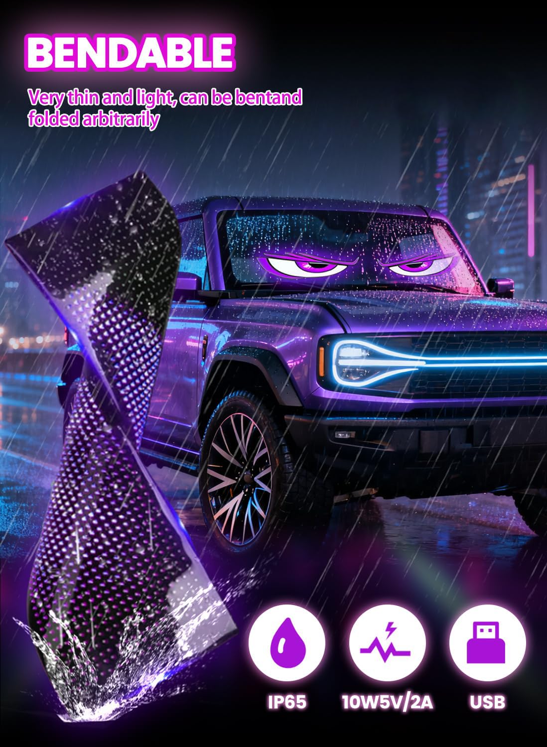 2 Piezas Ojos LED para Camión 120 x 595 mm, Pantalla LED Programable con App y Control Remoto, Devil Eyes para Coche y Camión, Diseño Dinámico DIY, Gran Panel Decorativo Exterior para Vehículos