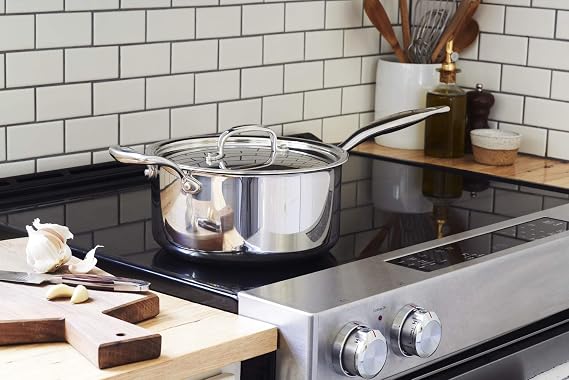 Heritage Steel 4 Quart Saucepan - Titanium Strengthened 316Ti Stainless Steel with 5-Ply Construction - Induction-Ready y Clad, Made in USA