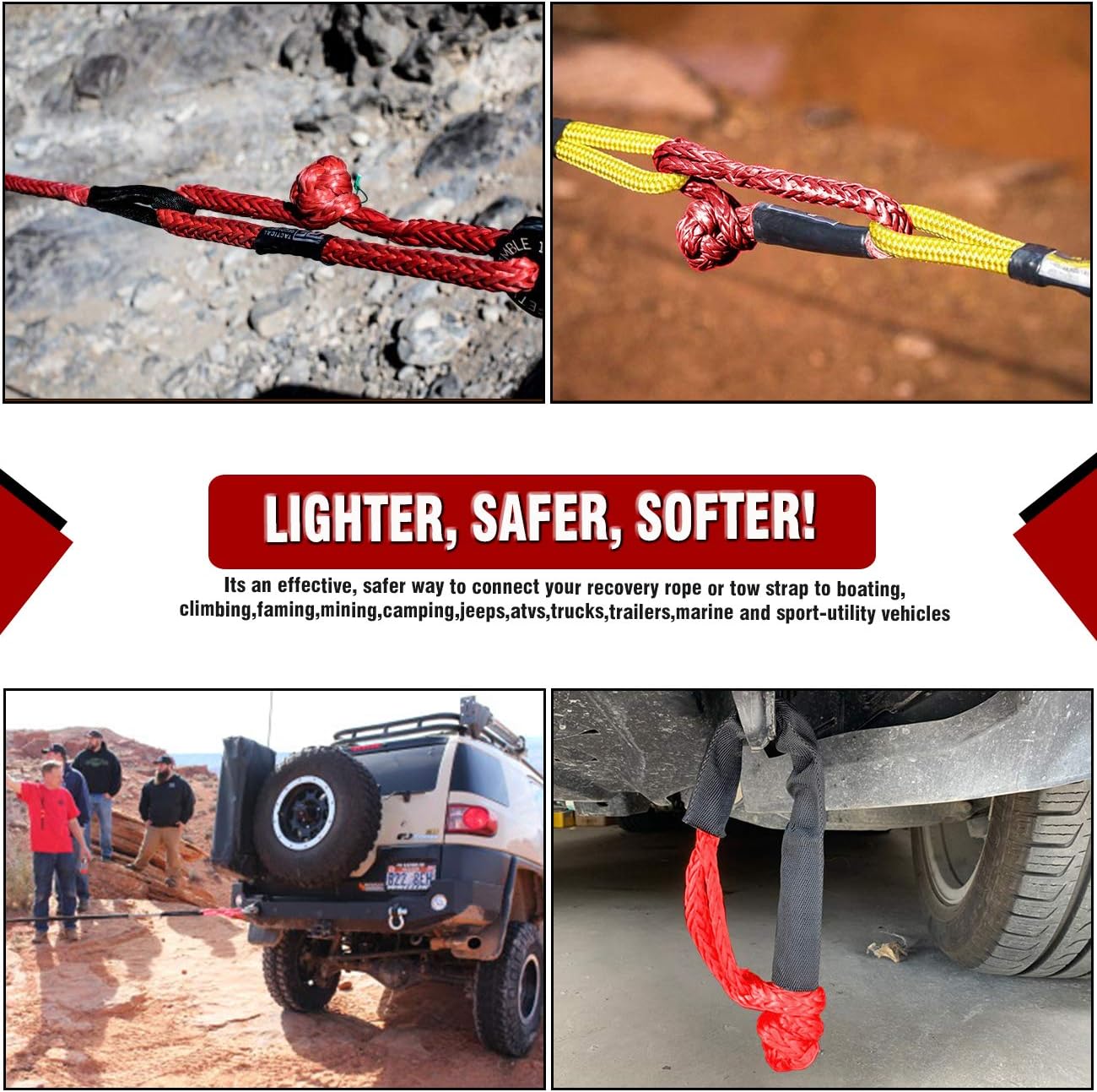 INVICTUS Synthetic Soft Shackle Rope Red 41,000 lbs Breaking Strength 1/2 INCH 2 Pack Winch Towing Rope Shackle with Protective Sleeve for Truck ATV UTV SUV 4X4 : Automotive