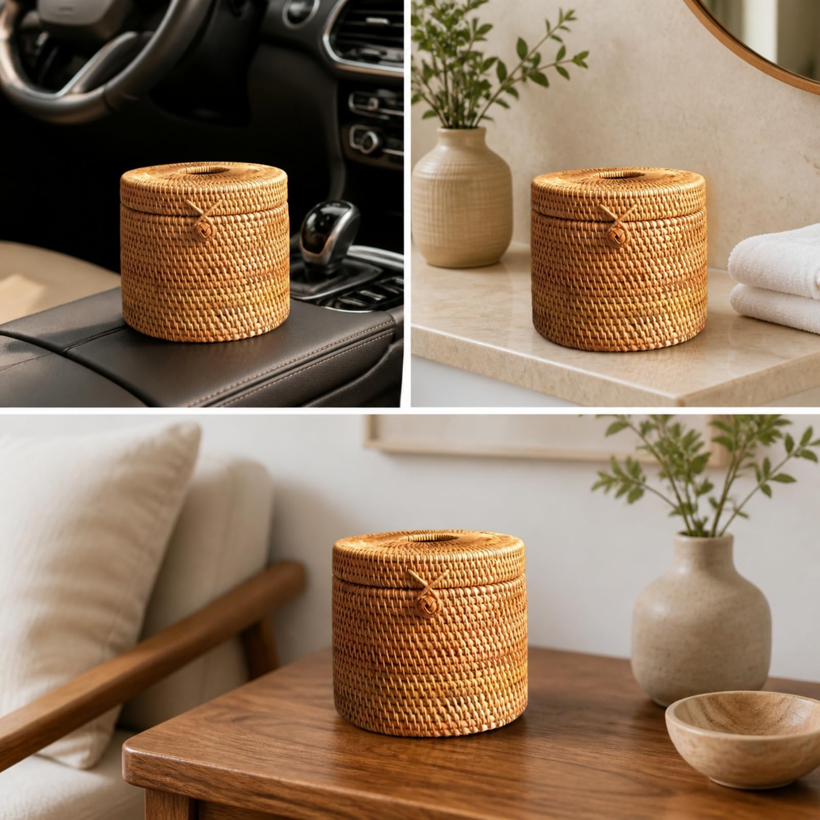 Soporte Papel Higiénico Tejido a Mano Portarrollos Tejido a Mano Fácil Acceso Dispensador Papel Higiénico con Tapa para Hotel, Vehículo