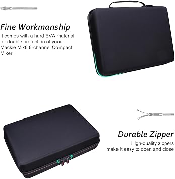 XANAD Hard Case for Mackie Mix8 / Mackie ProFX6v3+ / Behringer FLOW 8 / Behringer Xenyx 1002SFX Compact Mixer - with Small Storage Bag