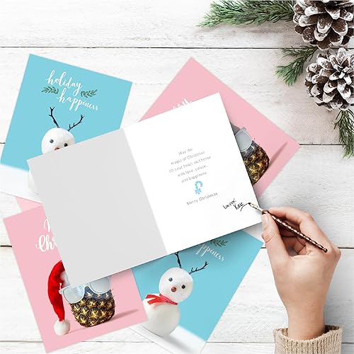 Miniatura 10 de 240 tarjetas de felicitación de Navidad con sobres, 6 diseños surtidos de 4 unidades con puntos UV de alto brillo, tarjetas de Navidad de 7.25 x 5.5