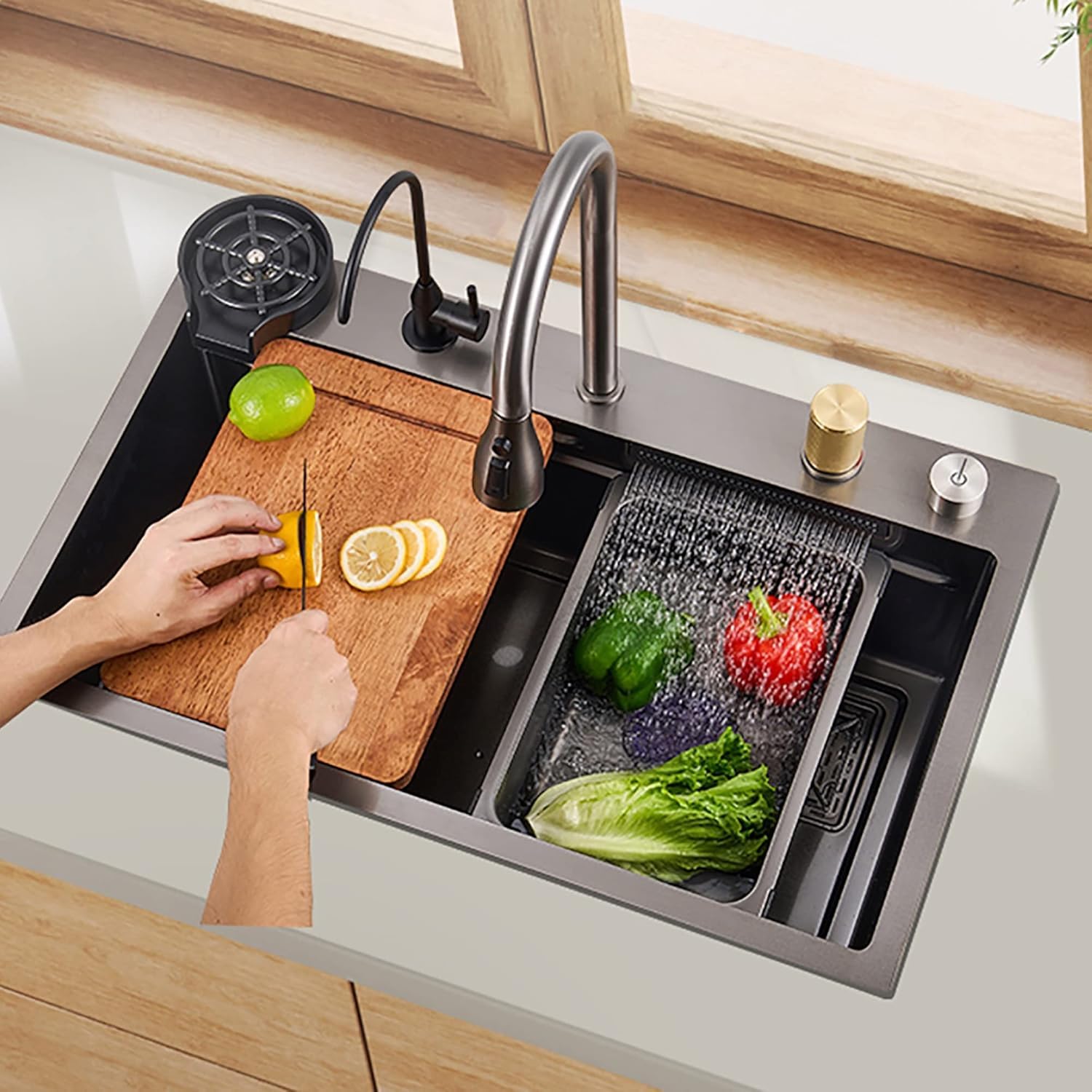 AVIER: 304 Grade Stainless Steel Kitchen Sink, 76 x 46 x 25 cm with Honeycomb Design, Integrated Waterfall, Pull-down Faucet set with Cup Holder and Drain Baskets (B0DGTQ2R2T) Amazon Price History, Amazon Price Tracker