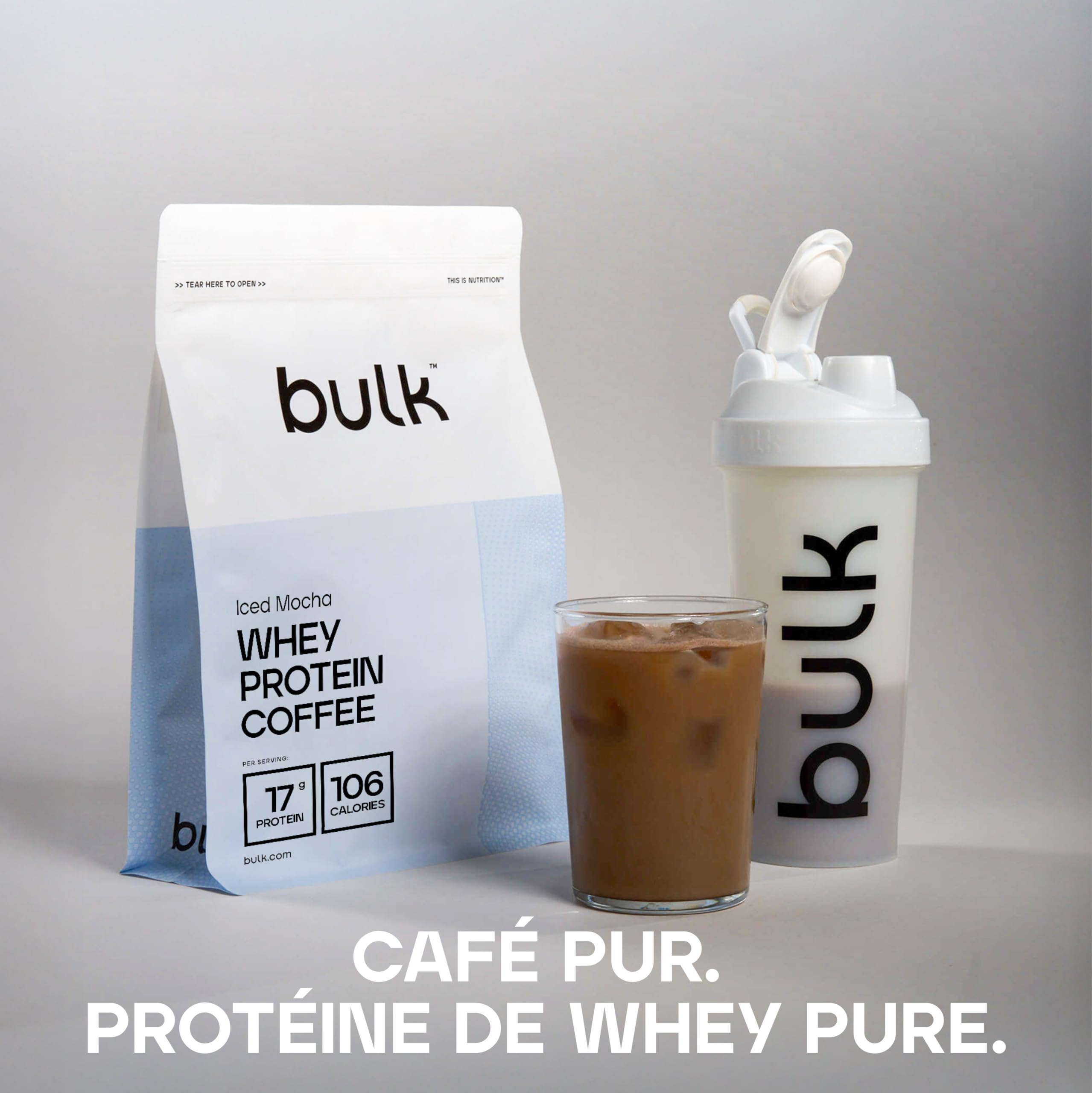 Protéine de Lactosérum Café Bulk, Saveur Mocha Latte, 500 g, 16 Portions, 17g de Protéines par Portion, Café Véritable, Shake Riche en Protéines pour Soutien Musculaire