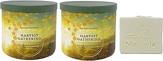 Bath & Body Works Harvest Gathering 2 Piece 3-Wick Scented Candle Set with a Natural Oats Bar Soap