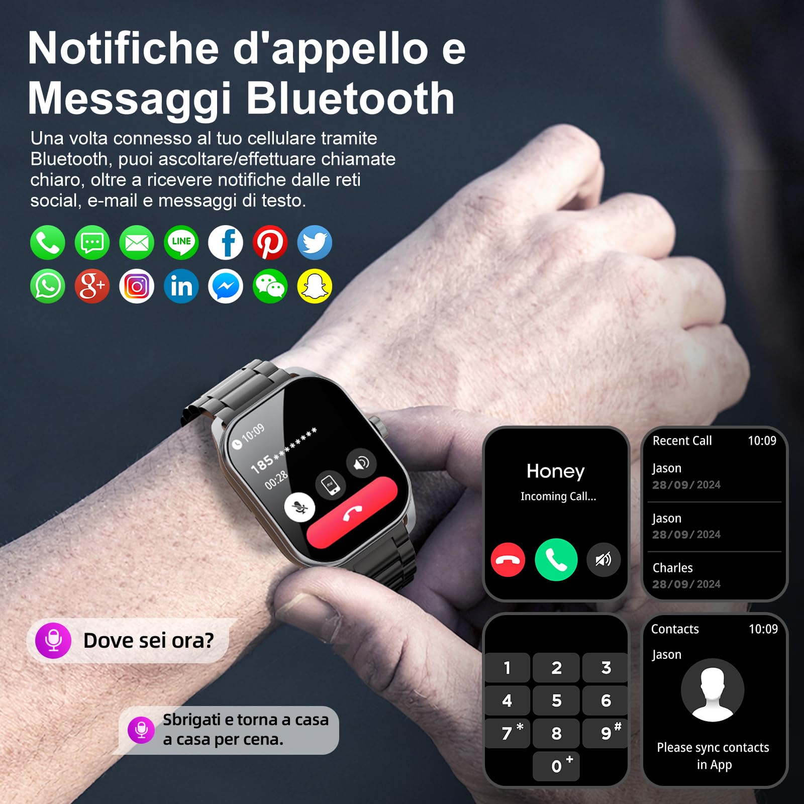 Smartwatch Uomo Donna, fitness tracker da 2,01” con 120+ modalità sportive Monitor della frequenza cardiaca e del sonno e dell'ossigeno nel sangue, orologio fitness impermeabile IP68 per Android iOS