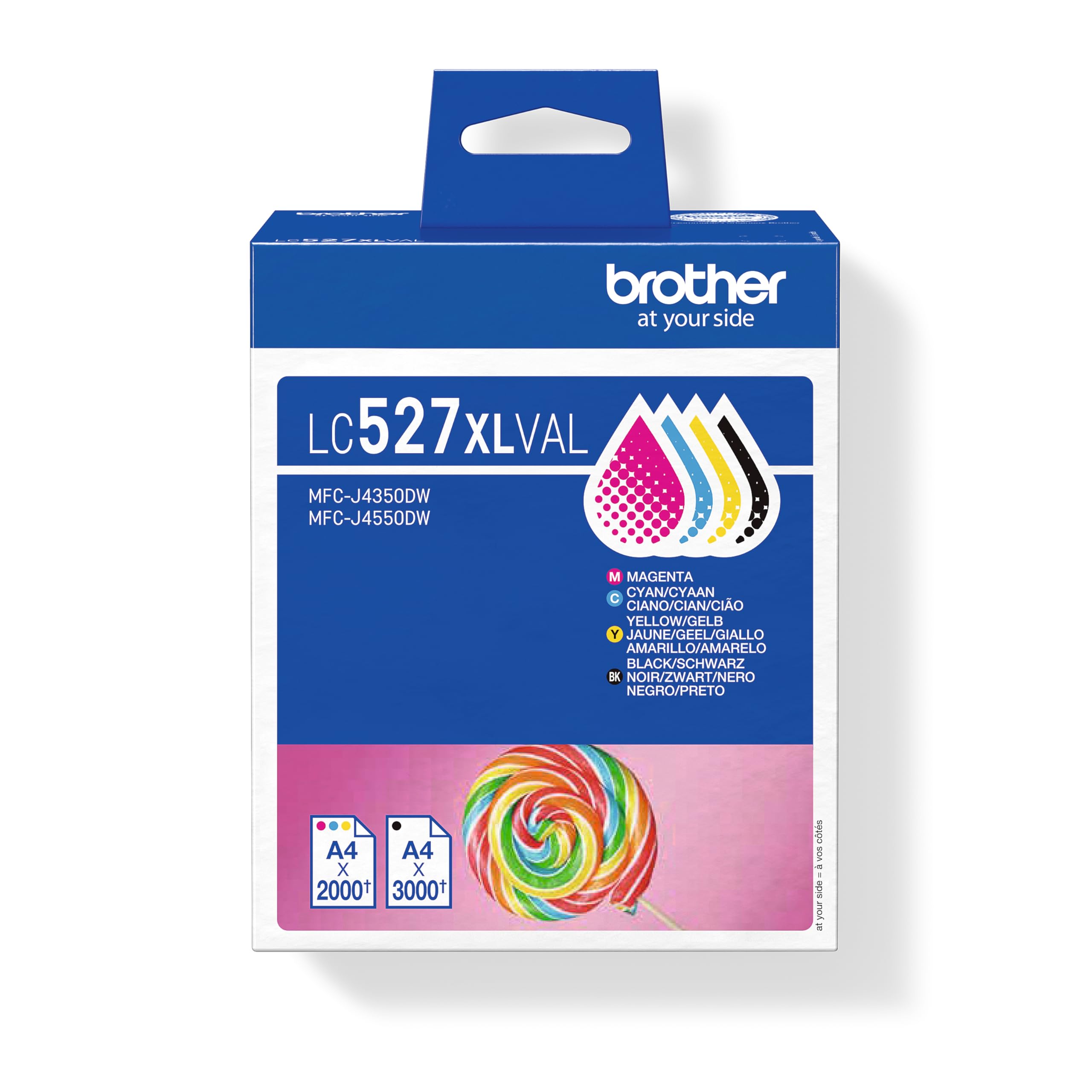Brother LC527XLVAL | Kit da 4 Cartucce ink | Include colori Nero, Ciano, Magenta e Giallo | da 3000 pag (Nero) e 2000 pag (Colori) | per stampanti MFCJ4350DW / MFCJ4550DW