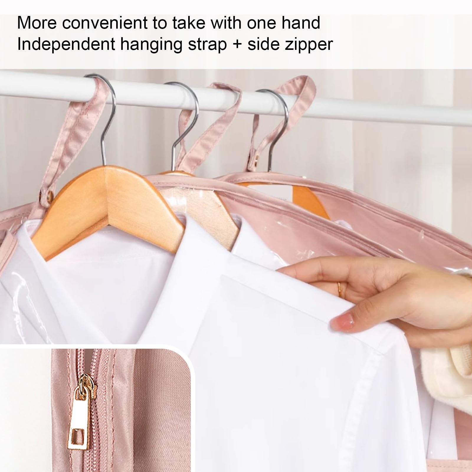 Bolsas de satén para colgar ropa, fundas transpirables para almacenamiento de ropa con ventana transparente, cremallera lateral para abrigos, chaquetas, camisas, 90 cm y 130 cm