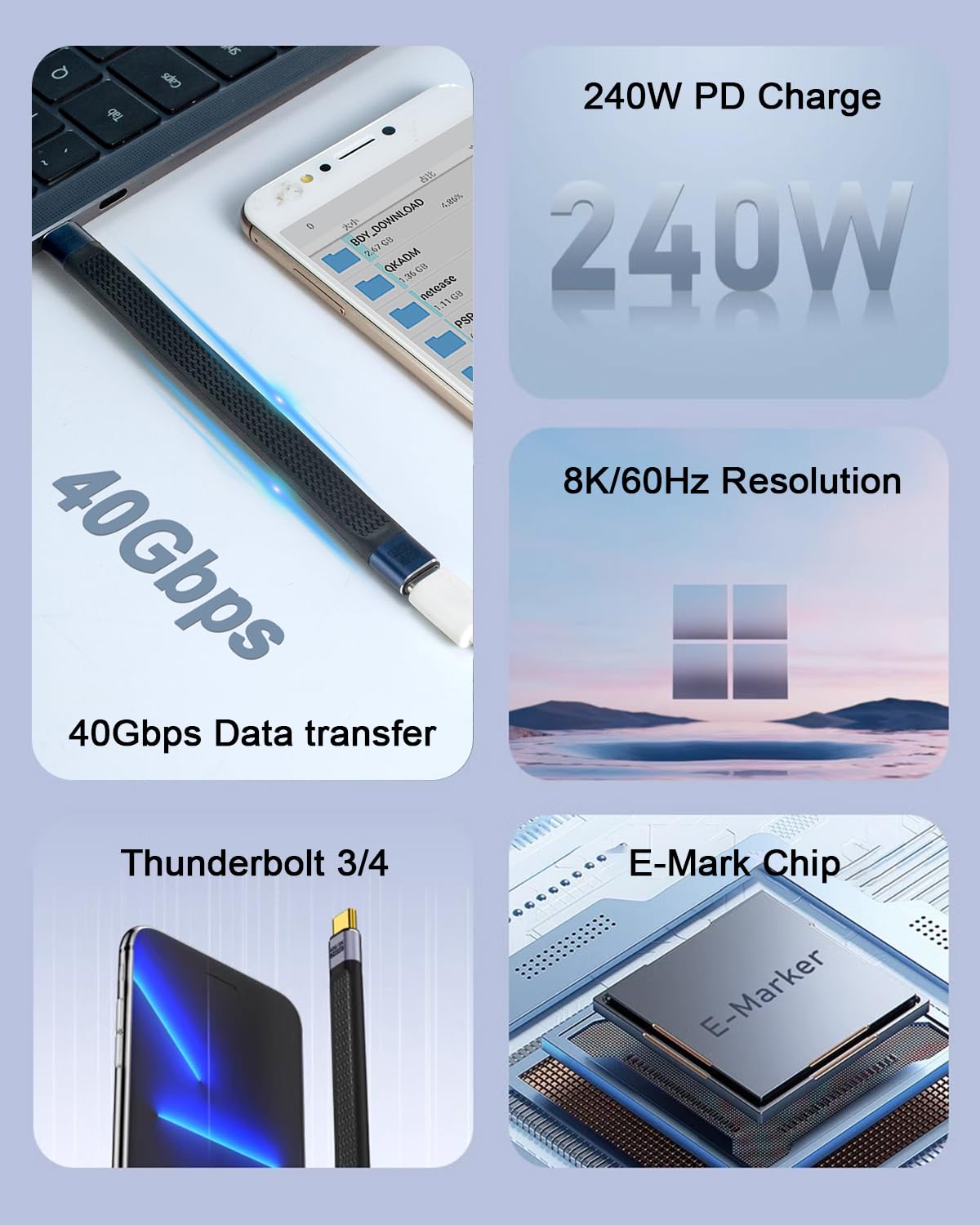 Duttek Short USB C to USB C Extension Cable 5Inch, (240W PD Fast Charging, 40Gbps, 8K Video) Short Thunderbolt 4 Extension Cable for USB 4 Cord, iPhone 15/16, MacBook, MacBook, Carplay, External SSD - Image 5