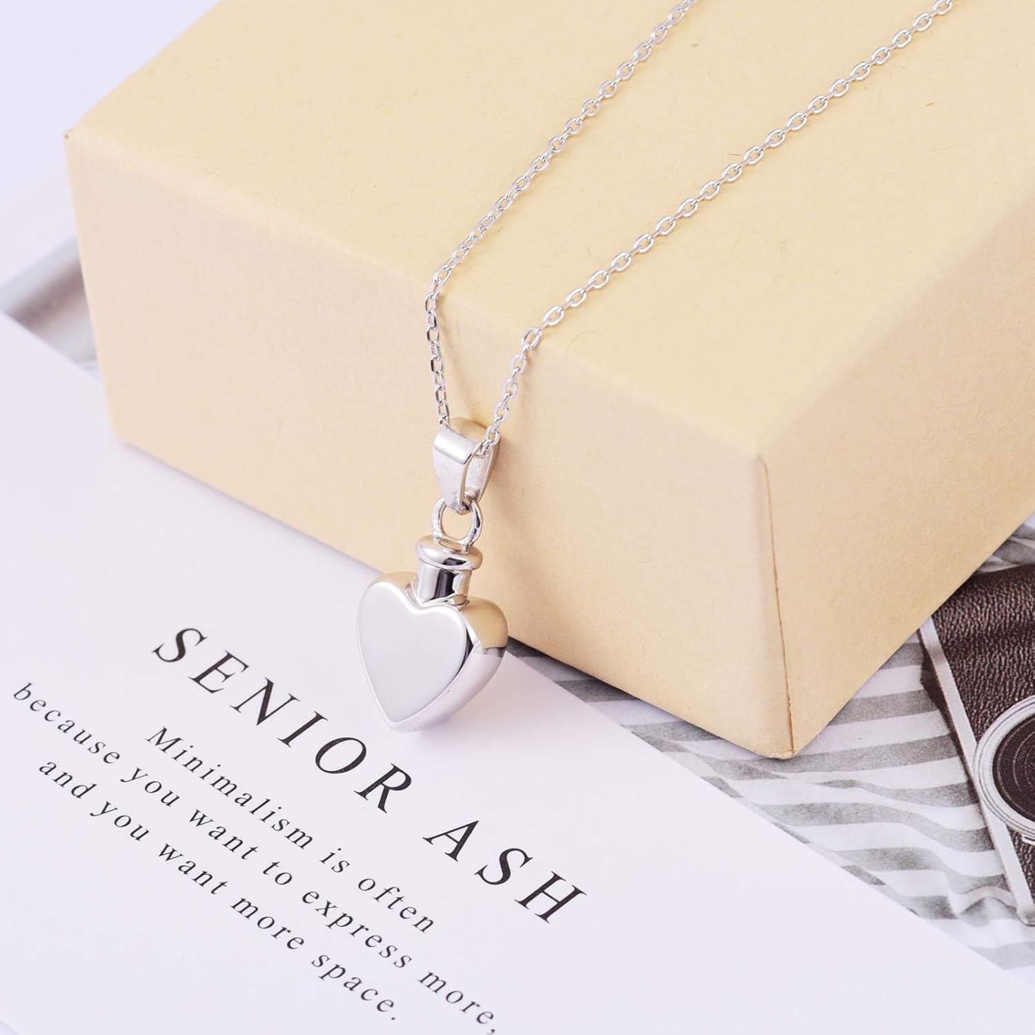 925 Sterling Silver Heart Urn Necklace Simple Blank Always in My Heart Ashes Cremation Jewelry Memorial Keepsake Pendant with Funnel Kit - Image 4