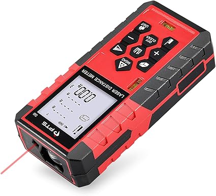 Amazon.com: PTS - Medidor láser de distancia con niveles de burbujas,  pantalla LCD retroiluminada, área y volumen, modo Pitágoro, nivel láser  clase II, 630-650 nm \u003c 1 mw