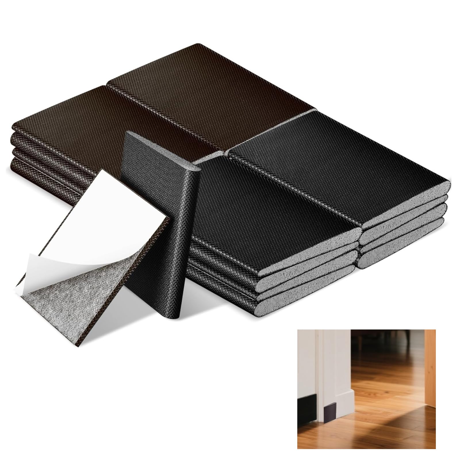 16Pcs Door Corner Seals, Self-Adhesive Door Frame Seal Wedge Draft Stopper, Door Corner Seals Exterior for Isolation of Sound and Weather Stripping (Black)