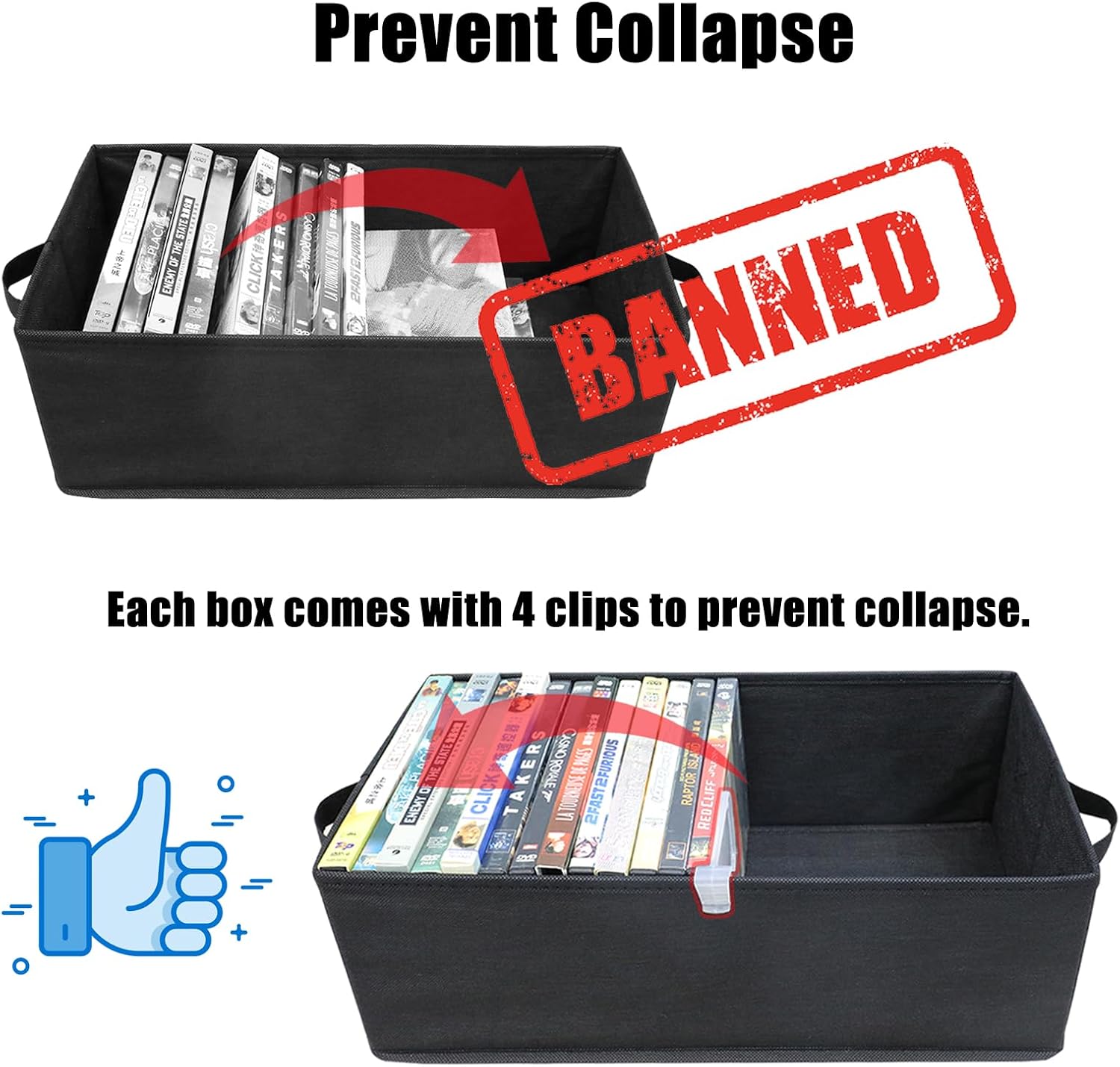 DVD Storage Boxes, 4P Larger DVD Storage Cases with Lid, Stackable Fabrics Media Organizer Holds Up 104 DVDs (Each 26), Also Idea for Storaging Blu rays, Video Game Cases, CDs