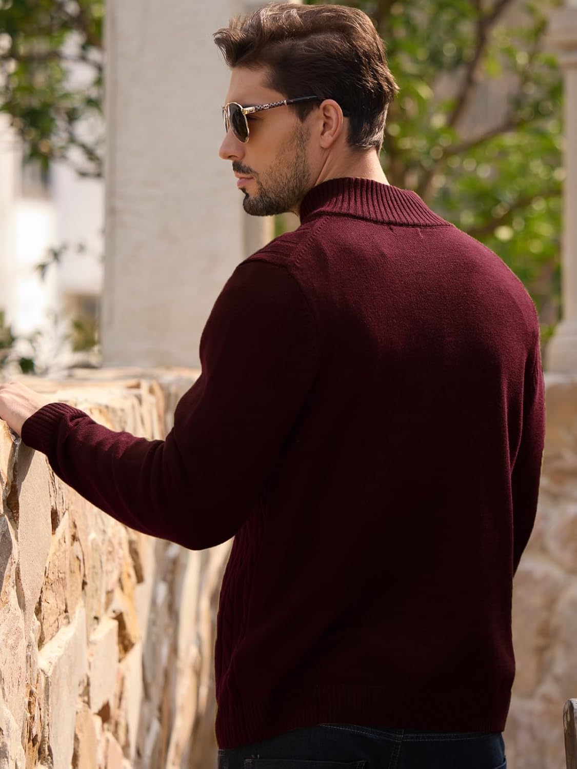 Les umes Men's Cardigan Sweaters Full Zip Stand Collar Cable Knitted Sweater Cotton Long Sleeve Zipper Cardigans