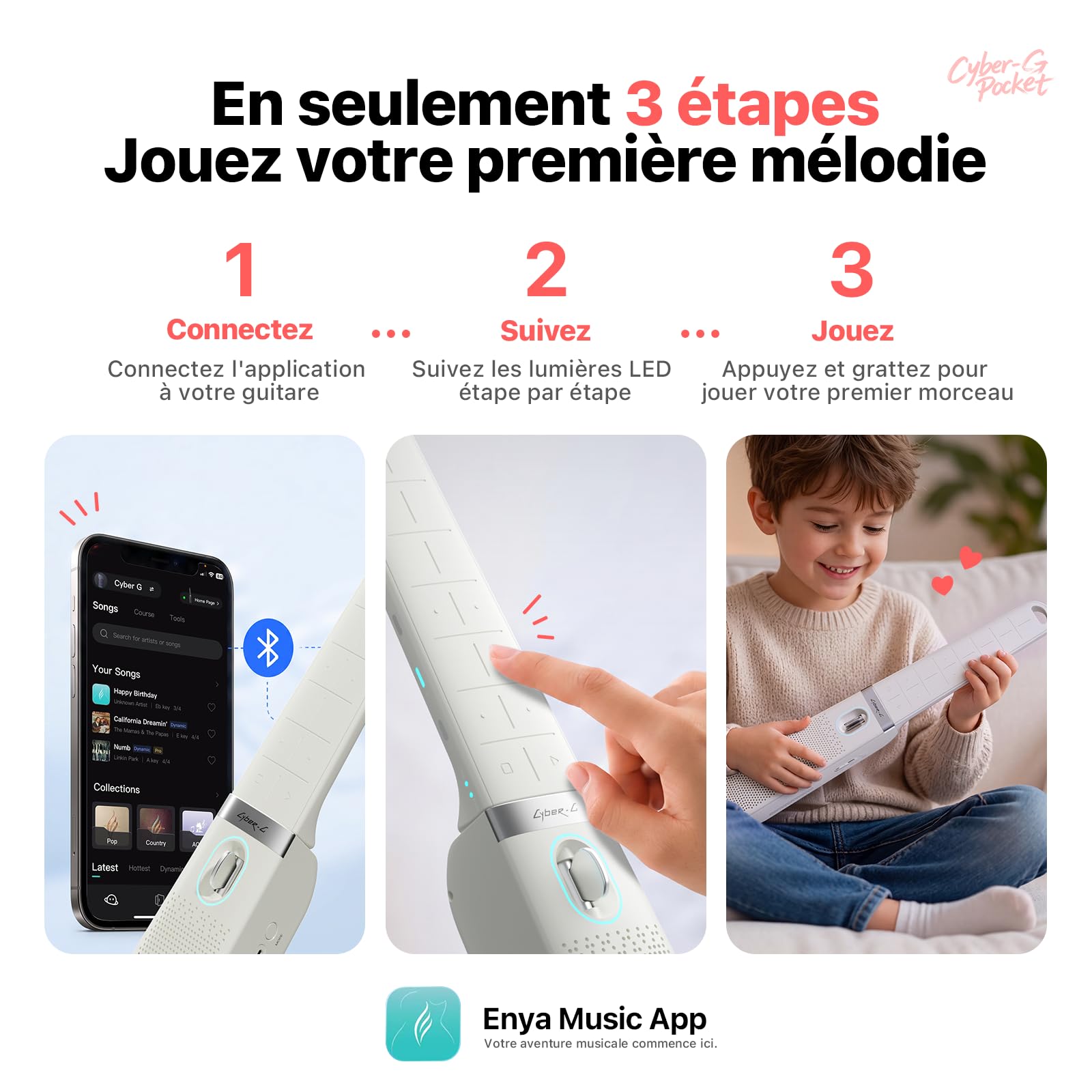 Enya Cyber-G Pocket Guitare Intelligente Jouet : Guitare interactif sans Cordes et sans frettes Portable Jouet Musical Apprentissage débutant éducation Musicale Cadeau créatif pour Enfants et Adultes