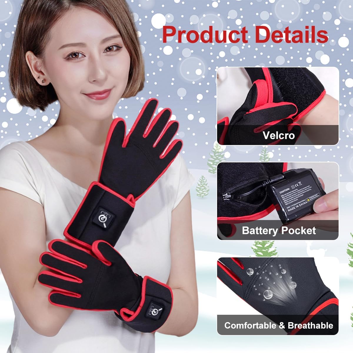 Savior Heated Glove Liners,Electric Heated Thin Gloves with Remaining Power Display,Rechargeable Hand Warmers,Suitable for Winter Driving,Ski,Running,Cycling, Hunting - Image 4