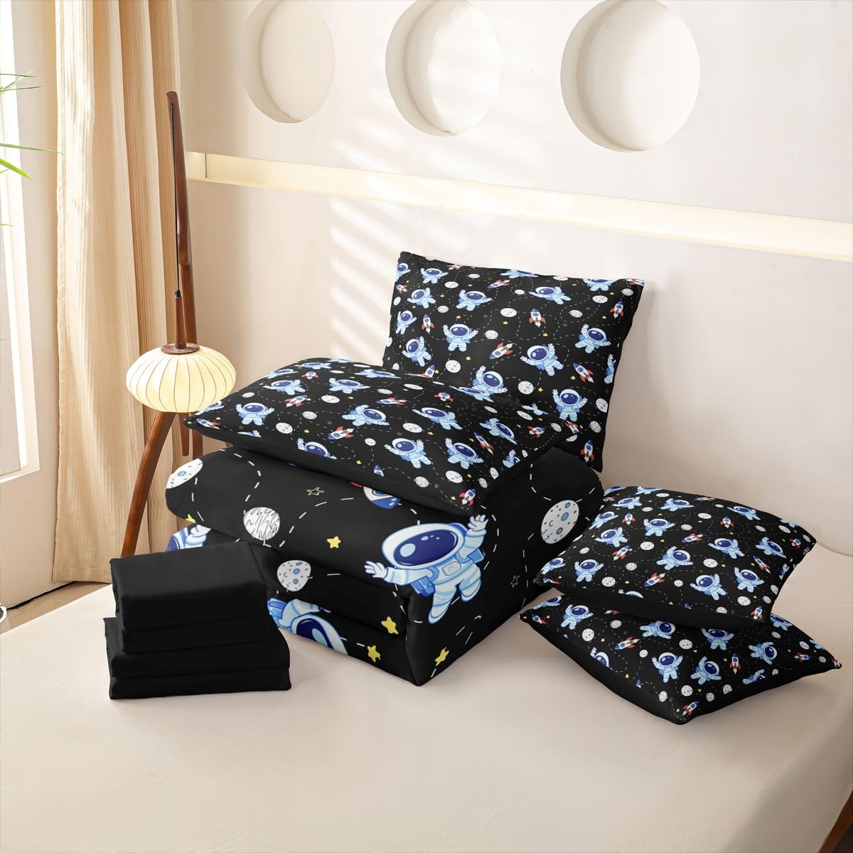 Homemissing Outer Space - Juego de funda de edredón de 7 piezas, tamaño individual, 1 funda de edredón, 1 sábana encimera, 1 sábana bajera, 2 fundas de cojín, 2 fundas de almohada, ropa de cama