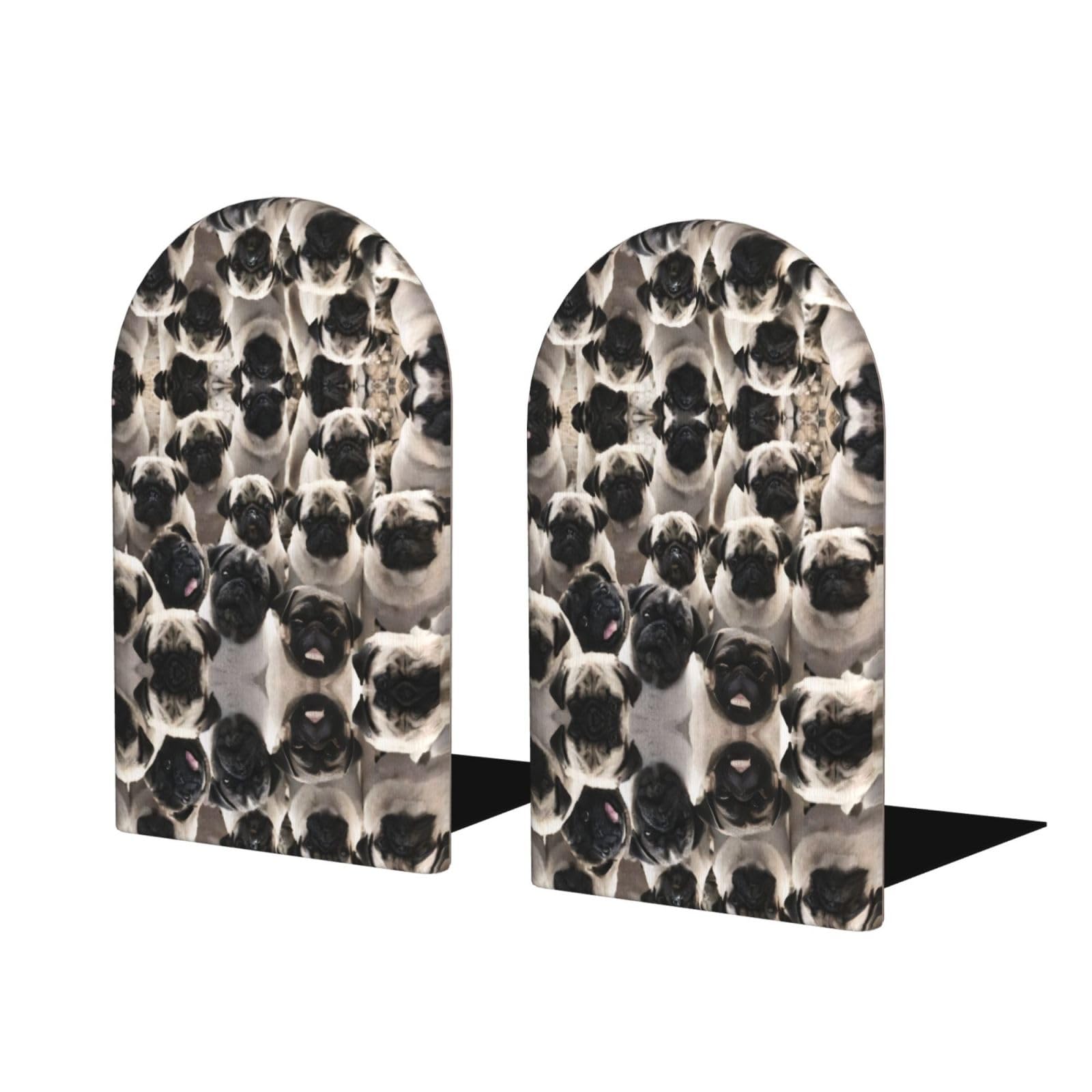 Dog (4) Stylish Bookends with Full-Print Design Durable Wooden and Metal Bookend Set for Home, Office
