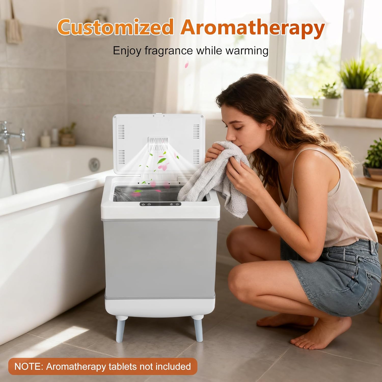 Towels Warmer for Bathroom, Foldable Hot Tub Large Towel Warmer Bucket with 2-in-1 Heating and Drying Functions, Fits Up to Two 40"X70" Oversized Towels, Blanket, Clothes and Robe for Single or Double