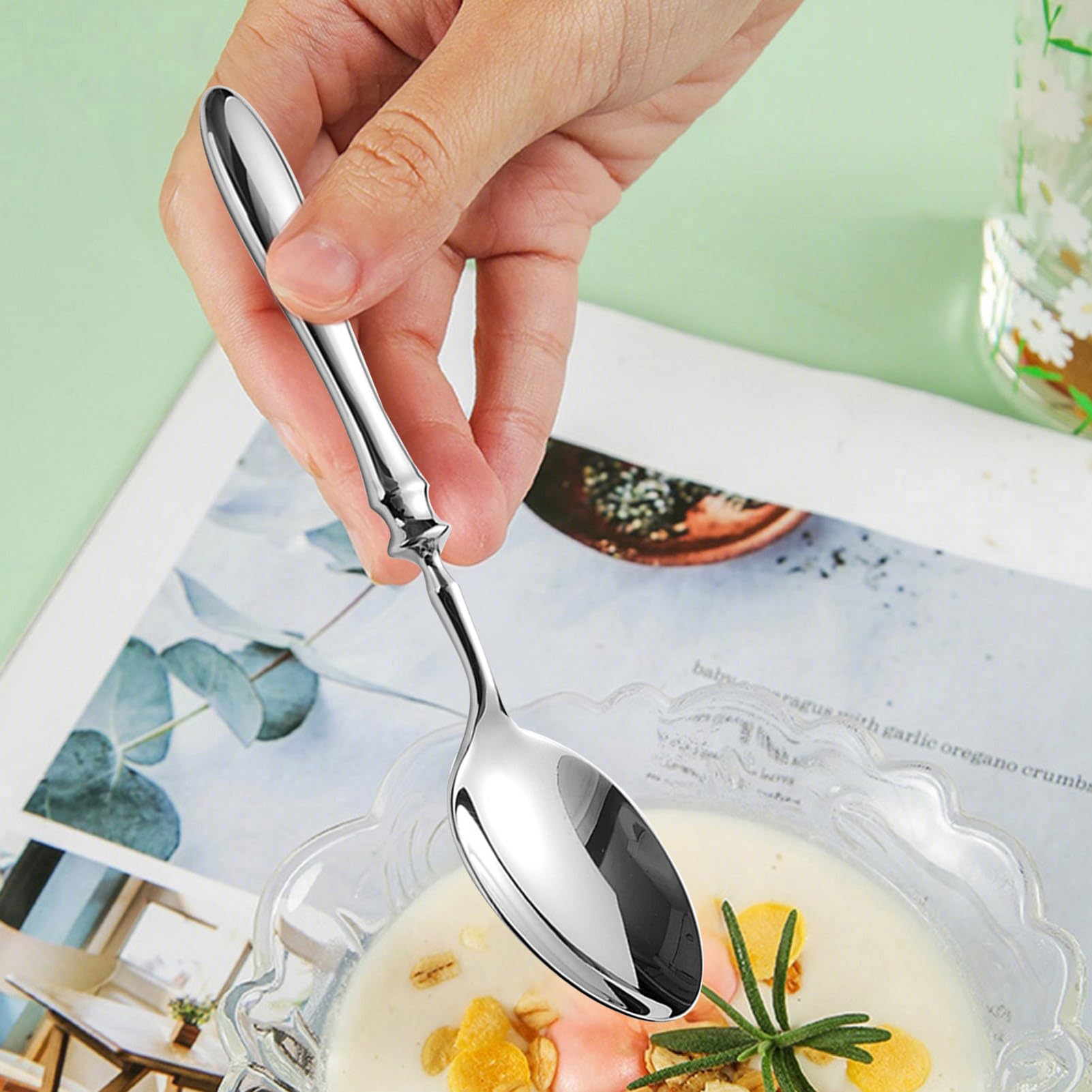 Juego De Cubiertos Cubertería moderna pulida de acero inoxidable | Utensilios cocina para comer Para Cena Boda Camping Restaurante Aire Libre Viaje Ensalada Bistec Postre Sopa