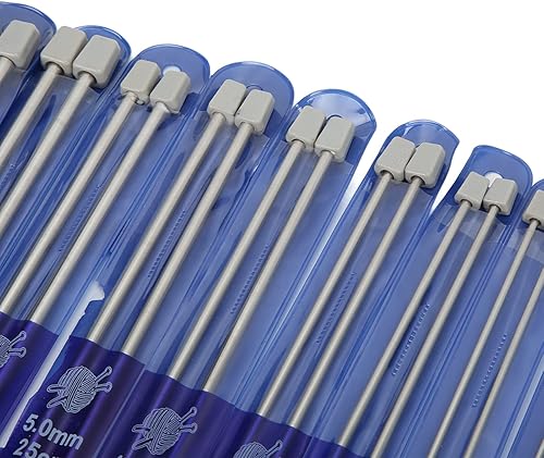 Miniatura 6 de Kit de 22 agujas de tejer, 9.8 in de longitud, acero inoxidable de 0.079 in-0.315 in, brillante, amplia aplicación, juego de agujas de tejer de