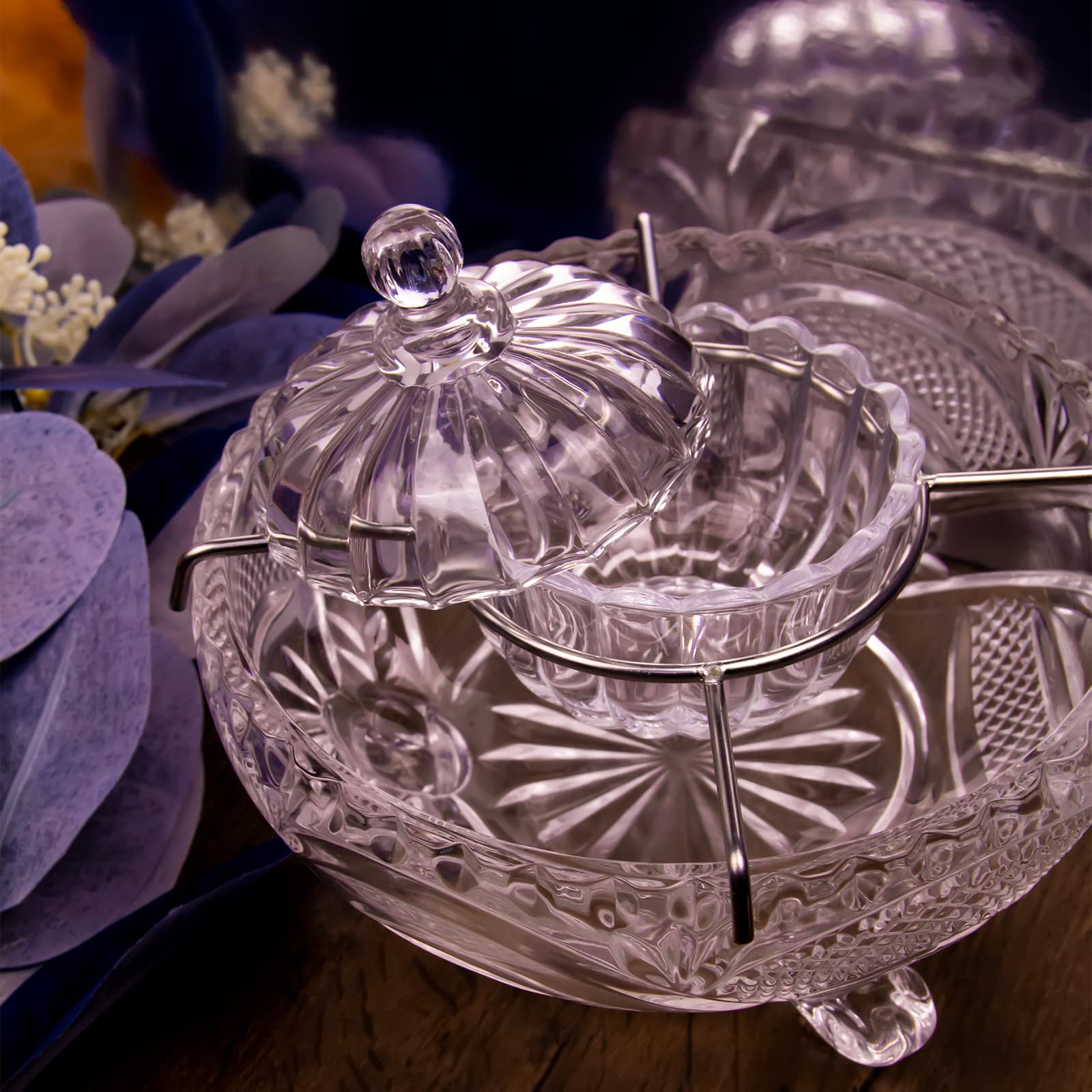 DUEBEL Plat à Caviar en Verre, 1 Ensemble de Service divisé en Verre en Forme de Citrouille + 2 cuillères en Nacre