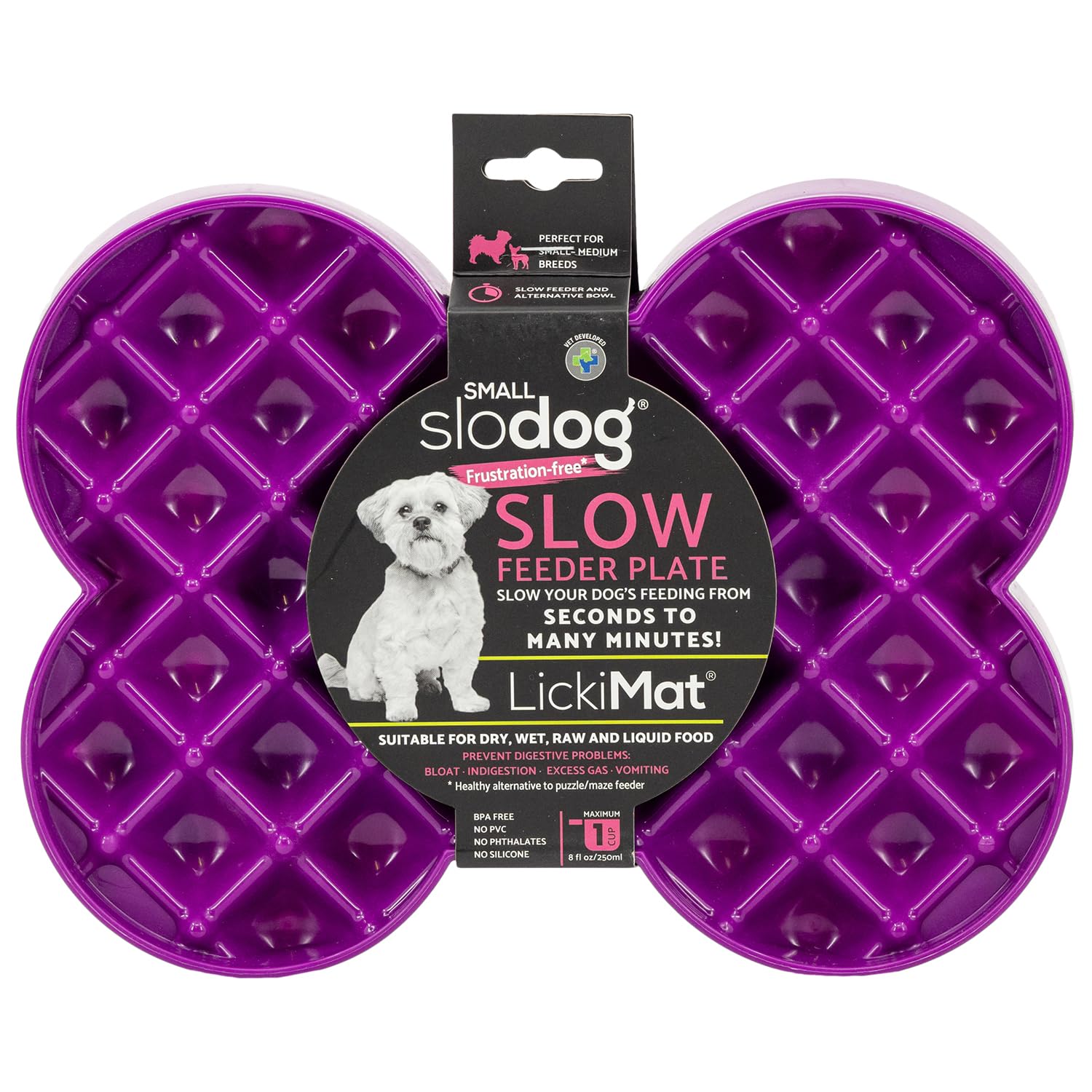 LickiMat Small Slodog Suitable for Wet Food, Raw Food, Kibble and Treats. Perfect Fun Feeder for Small and Medium-Sized Dogs. No Gulp and No Frustration, Purple