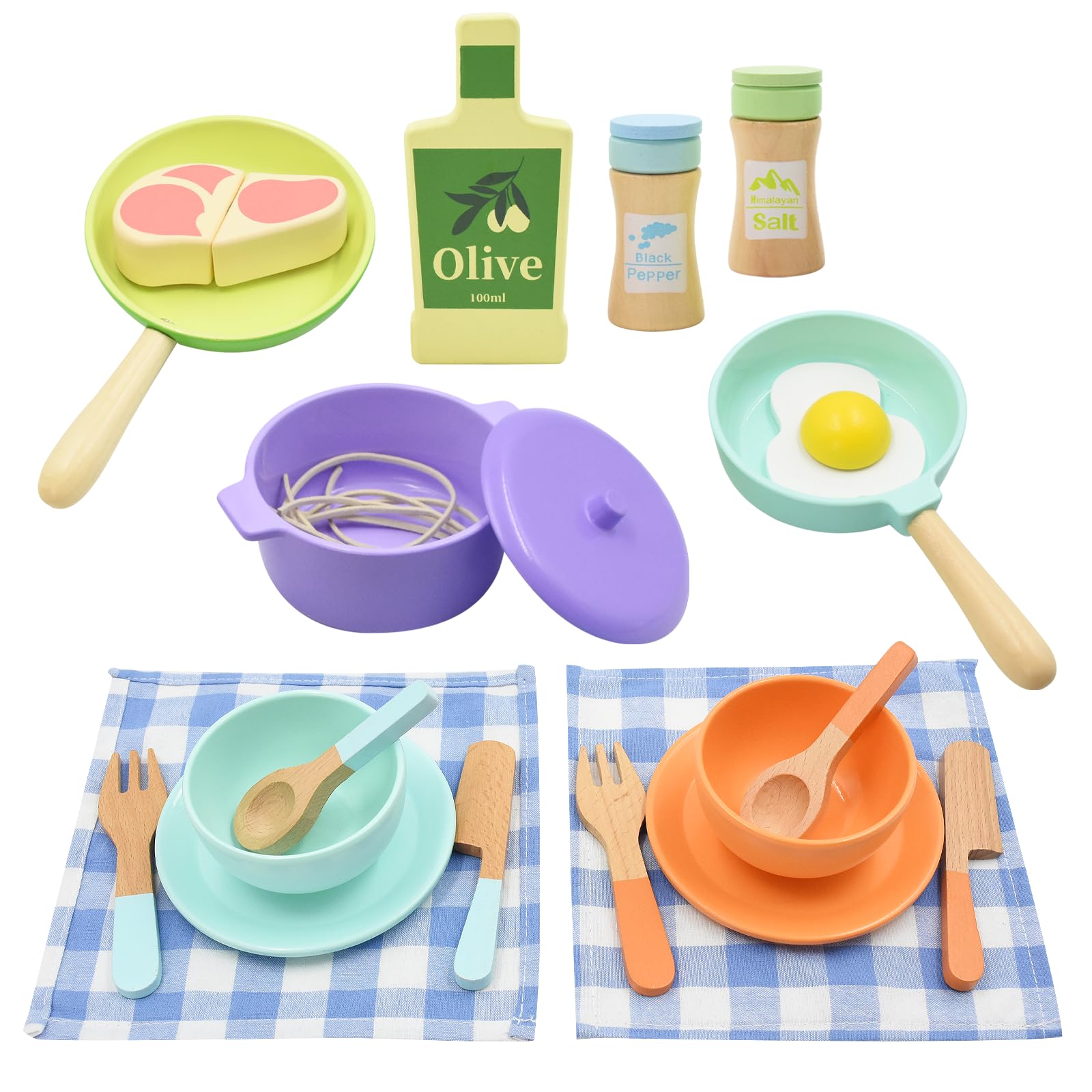 Set De Cuisine En Bois De 21 Pièces Pour Tout-petits - Casserole, Poêle, Aliments Factices, Jouet D'imitation Montessori
