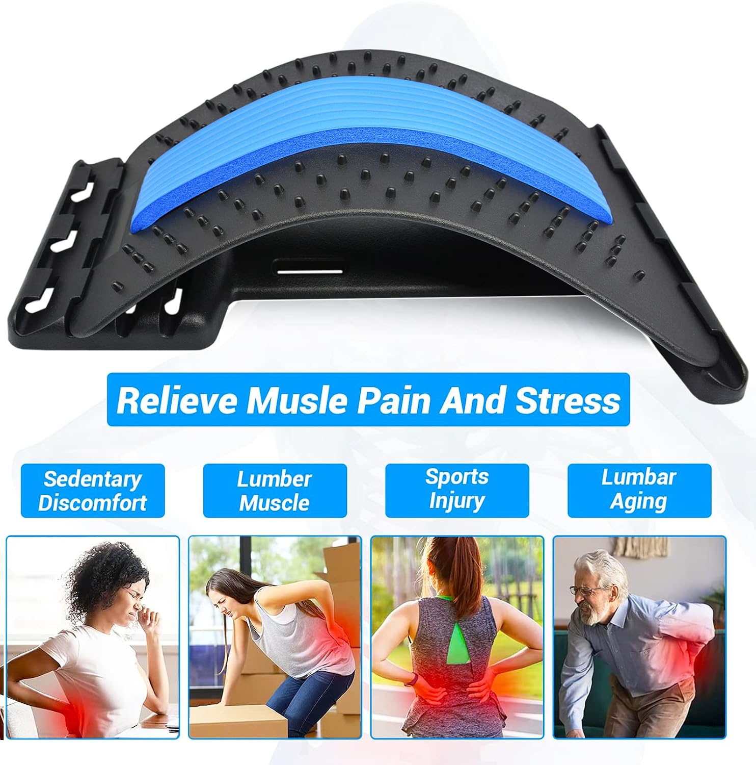 Molarun Back Cracker, Back Cracking Device, 4 Level Back Stretcher for Lower Back Pain Relief - Black