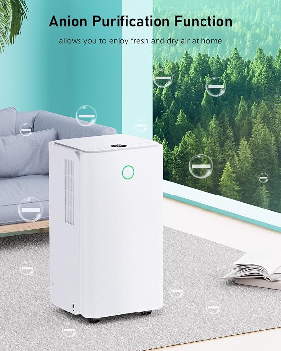 Dehumidifier 12L, Dehumidifiers for Home Damp with 1-24H Auto-off Timer, Humidity Setting, Drainage Hose, Quiet Dehumidifiers for Laundry Drying, Ideal for Bedroom/Basement, Auto Defrost, Low Energy