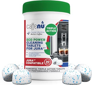 Caffenu Jura Compatible Cleaning Tablets. 30 Tablets Cleaning. Coffee Cleaning Tablets - Cleans Internal Parts, Portafilter, Inaccessible Areas. Use On All Home & Pro Jura Coffee Machines.