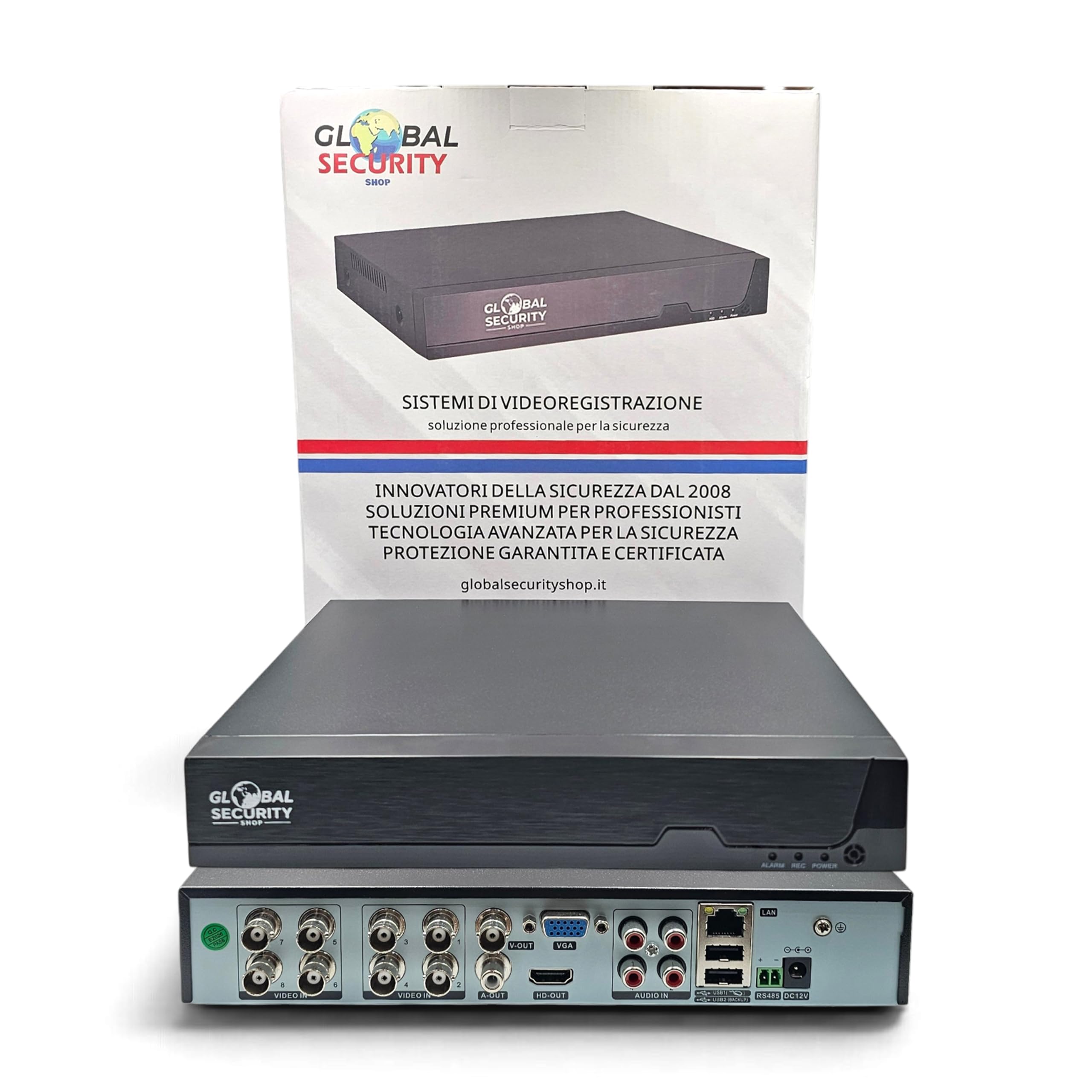 Videoüberwachungs-Set, 4 Kanäle, für den Außenbereich, 5 Megapixel, Lite GSS Pro, kabelgebundenes System BNC XVR Hybrid IA (Menschenerkennung), HDMI-Ausgang 2K, Audio auf Koaxial TVI (ohne Festplatte)