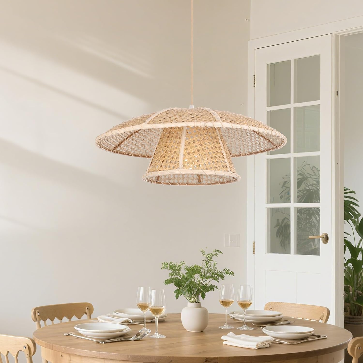 arturesthome rattan pendant light fixture for kitchen island,natural bamboo hanging ceiling lamp shade,boho chandelier for bedroom entryway,foyer d19.68''*7.4'' 19.68'' * 7.4''
