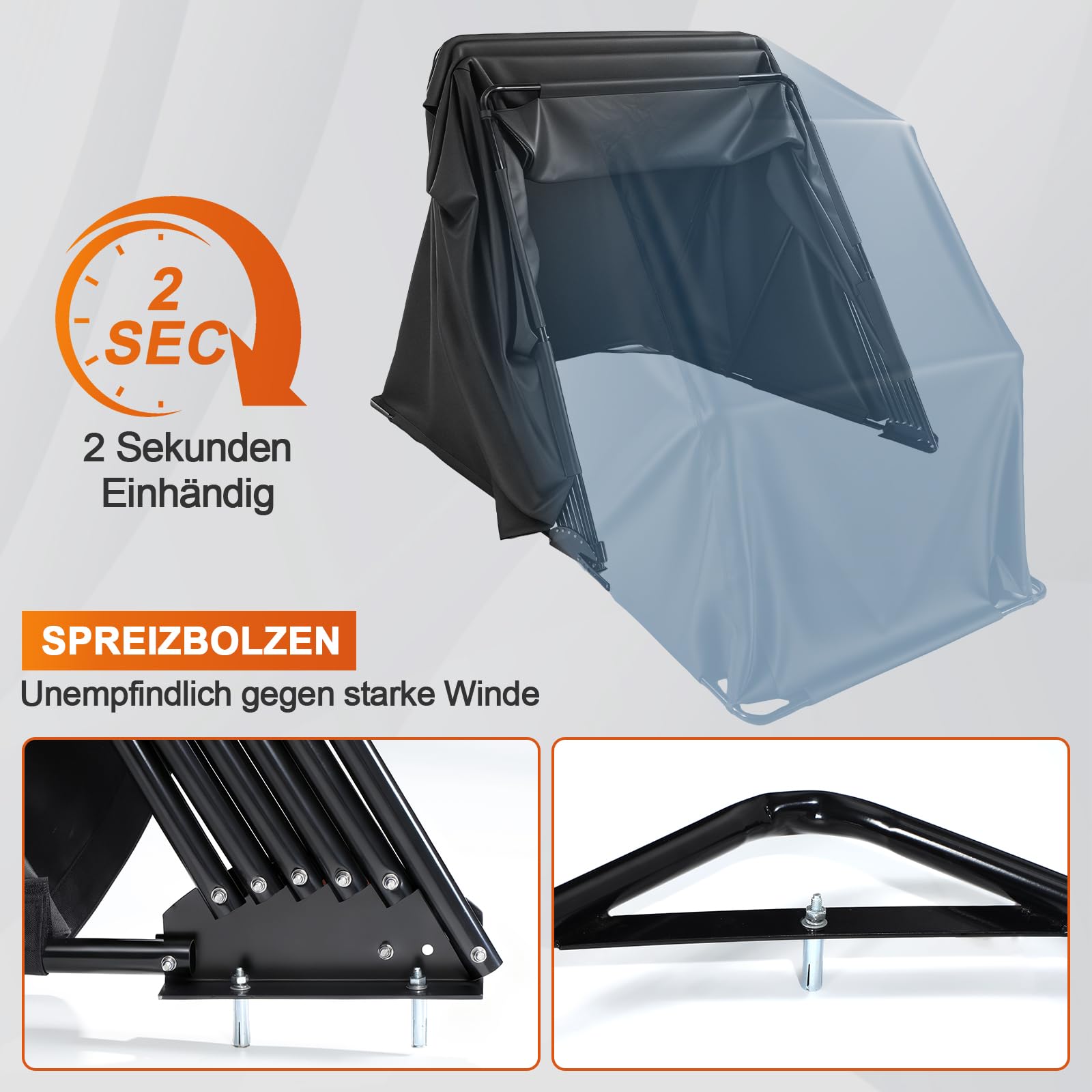 Motorrad Zelt Garage, 280x120x150 cm Schwarz Faltgarage Motorradgarage Oxford-Stoff mit Metallrahmen Universal Faltgarage Zeltgarage Motorradgarage Schutzplane für Motorräder Motorroller Fahrräder Kin