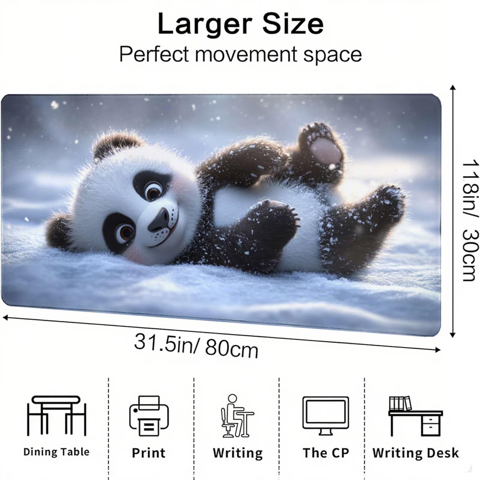 Biała podkładka pod mysz XXL 1400 x 600 x 3 mm panda pod ręką akcesoria biurowe antypoślizgowa gumowa podstawa i zszyte krawędzie podkładka pod mysz dla graczy do dekoracji biura dekoracyjnego
