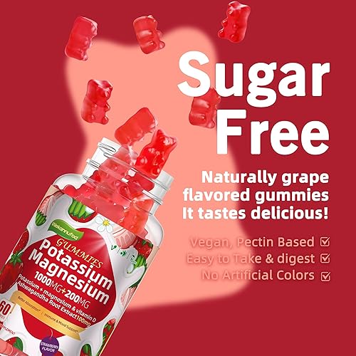 Miniatura 6 de Gomitas de potasio y magnesio, glicinato de magnesio de alta absorción, B6, D3, citrato de potasio para calambres en las piernas, músculo,