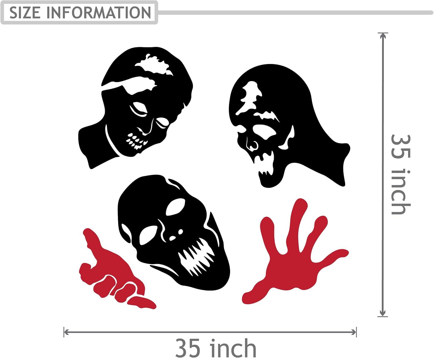 Spooky Screaming Skulls and Bloody Hand for Halloween Decal - Stickers with Halloween Bloody and Spooky Patterns - Halloween Laptop Window Door Design 35x35 in inches