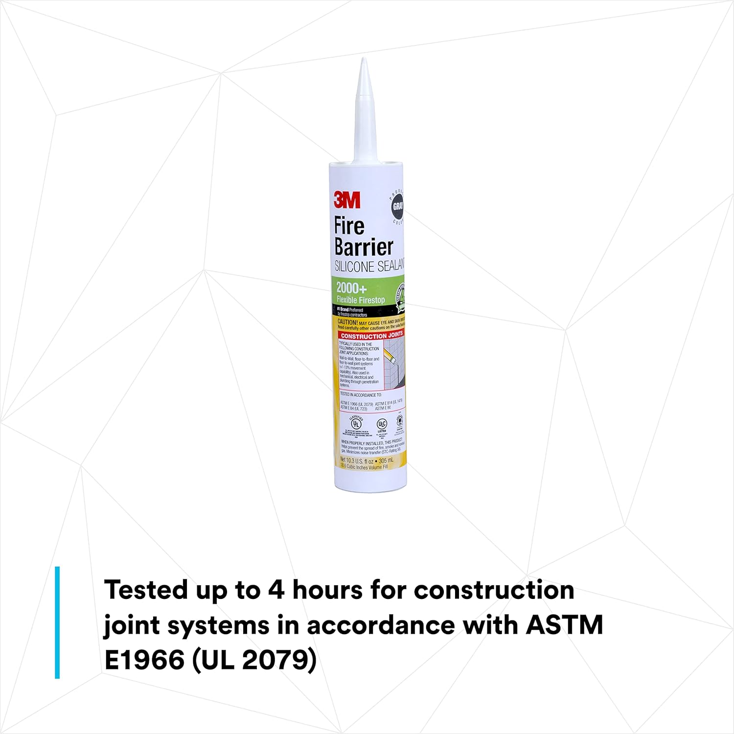 3M Fire Barrier Silicone Sealant 2000+, Gray Color, Elastomeric, Ready-To-Use, Single-Component, Neutral-Cure, 10.3 fl oz Cartridge