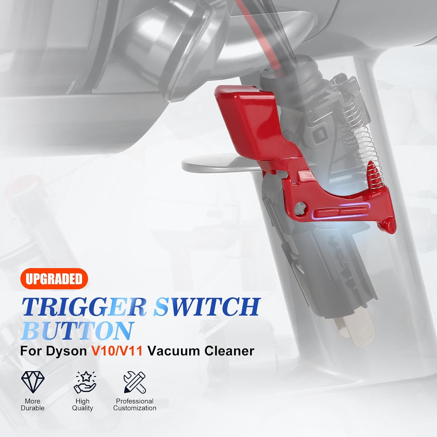 2PCS Upgraded Red Trigger Switch Button Compatible with Dyson V10 V11 SV12 SV14 Vacuum Cleaner Power Switch Button Replacement Parts with Repair Tools