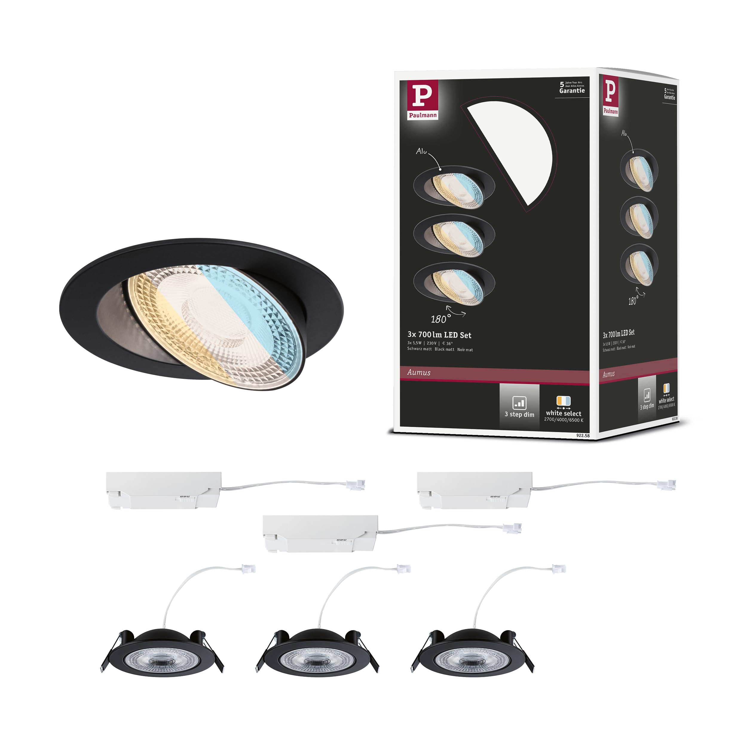 Paulmann Set Aumus RL Swivel 3Stepdim LED 3x750lm 2700-6500K 5W 230V Black matt 92258