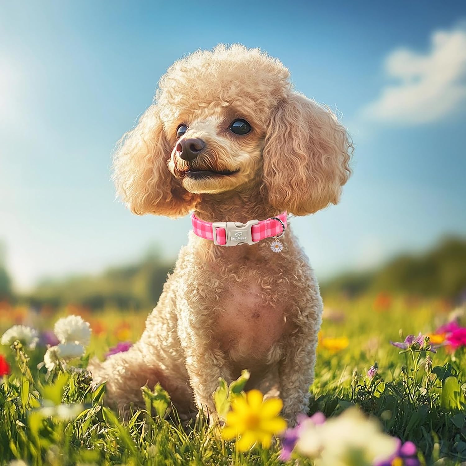 Girl Dog Collar for Large Dogs - Cute Pink Plaid Puppy Collar, Soft Adjustable Spring Summer Female Dog Collars with Quick Release Buckle L image 2