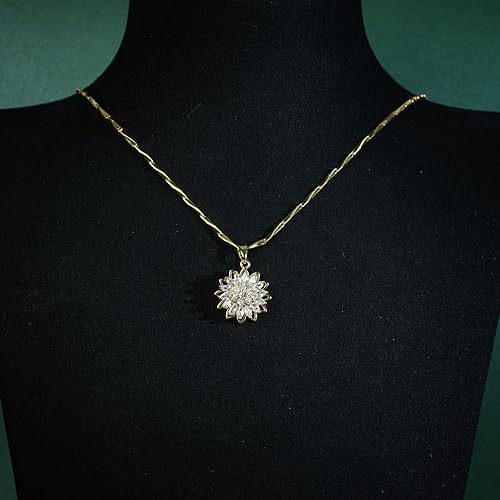 Miniatura 7 de Juego de collar y anillo de girasol giratorio para mujer, chapado en oro de 18 quilates, con circonita cúbica, ajustable, alivio de la ansiedad,