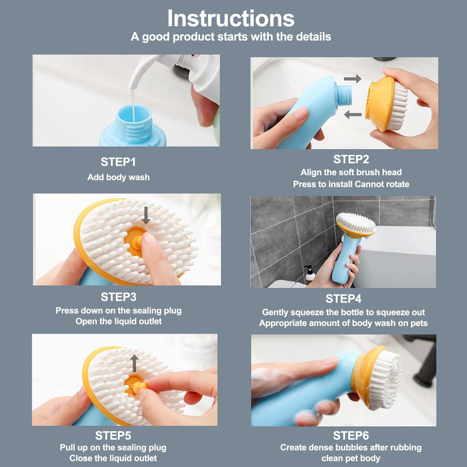 Cepillo de baño para perros Cepillo de masaje para baño de mascotas para perros y gatos Cepillos de masaje para mascotas para muda y aseo del cabello Cepillos para animales Dispensador de champú para