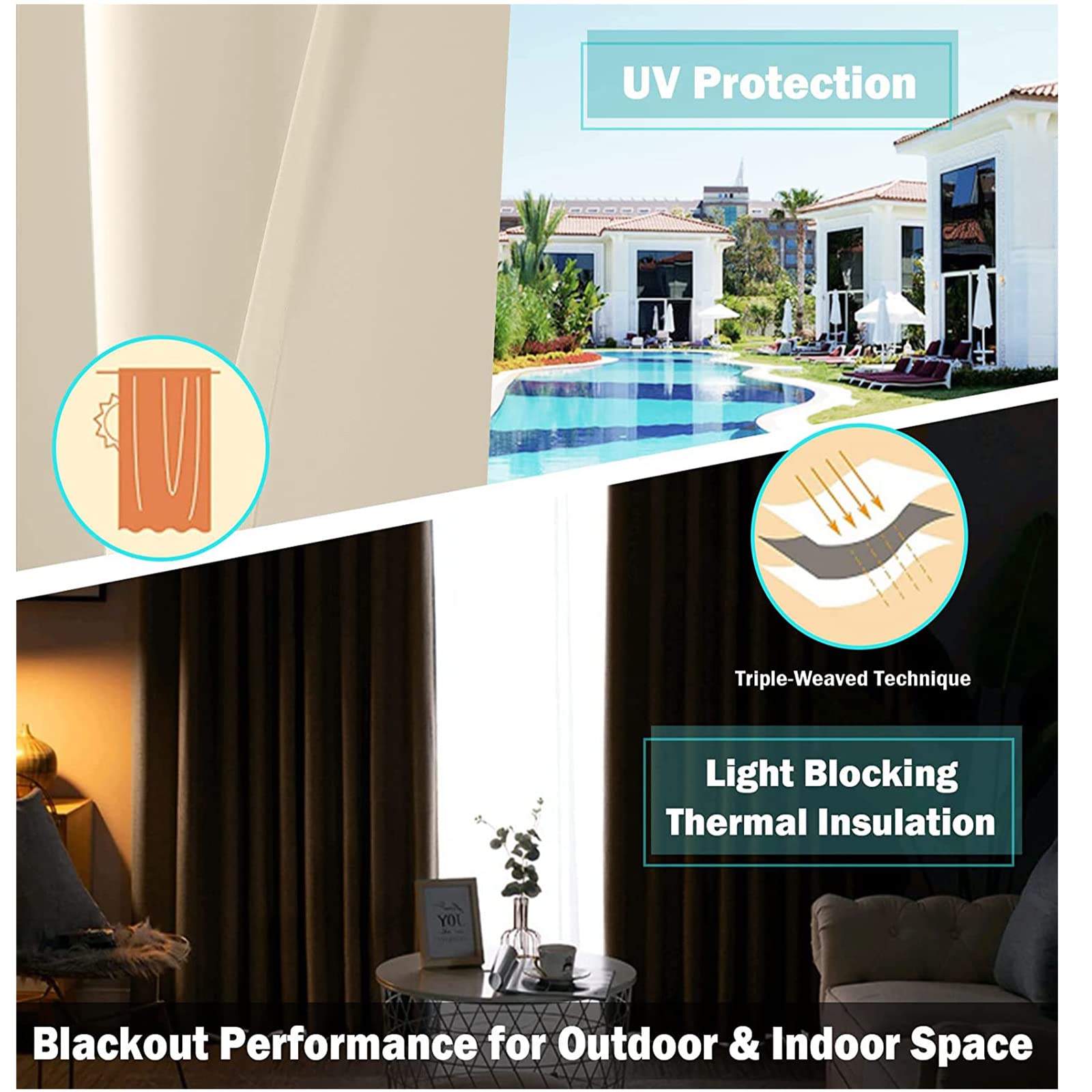 Outdoorvorhänge Wasserdicht Outdoor Vorhang Balkon Terrasse Vorhängel UV Schutzmittel und Winddicht Vorhang Balkon sichtschutz Vorhänge für Veranda Pavillons Braun 1 Stück,142 * 233cm（B*H）