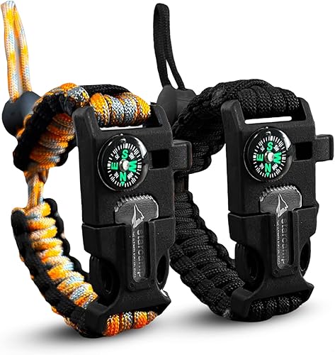 Starcamp - Pulsera de supervivencia de paracaídas, silbato fuerte, brújula de emergencia, raspador, accesorios para senderismo y campamento, paquete