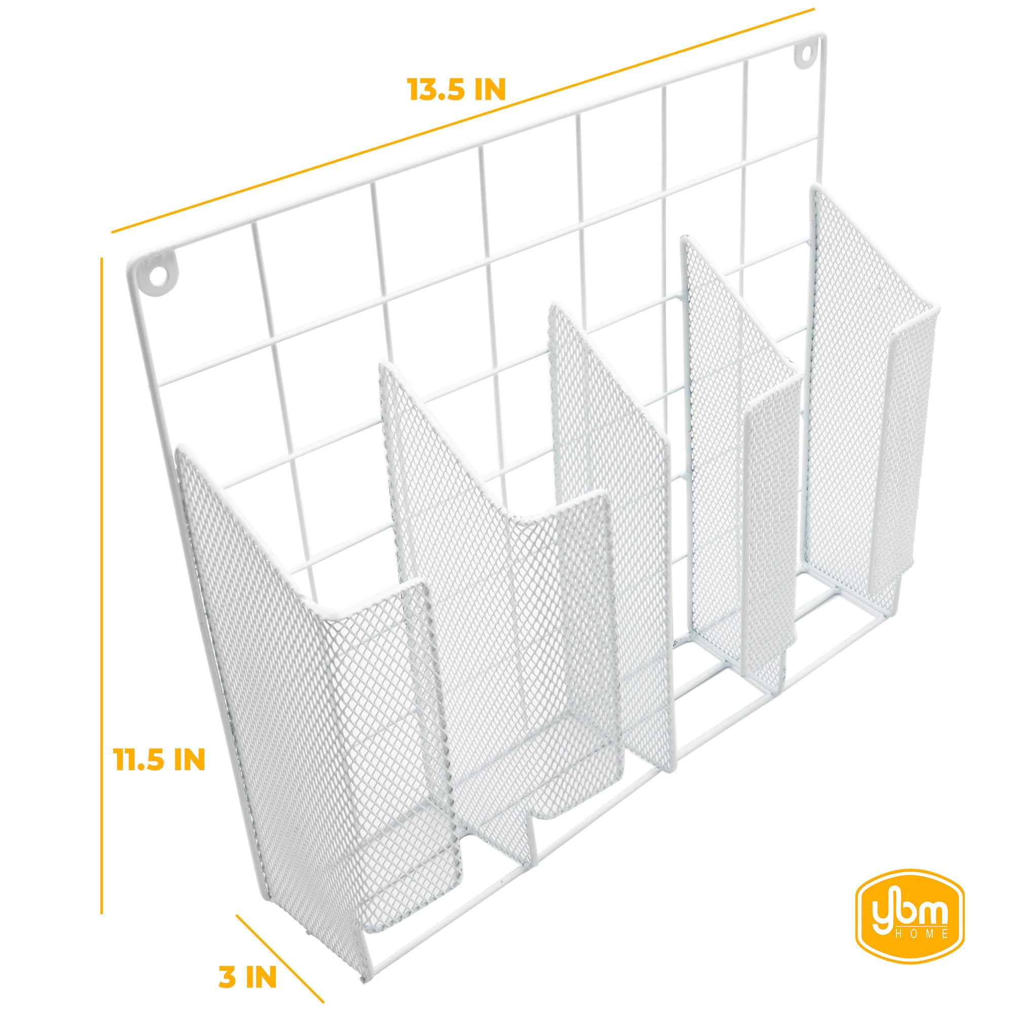YBM HOME 4-Compartment Wall Mount Kitchen Storage Organizer Holder Basket Pantry Caddy Wrap Rack for Aluminum Foil, Sandwich Bags - White 2232
