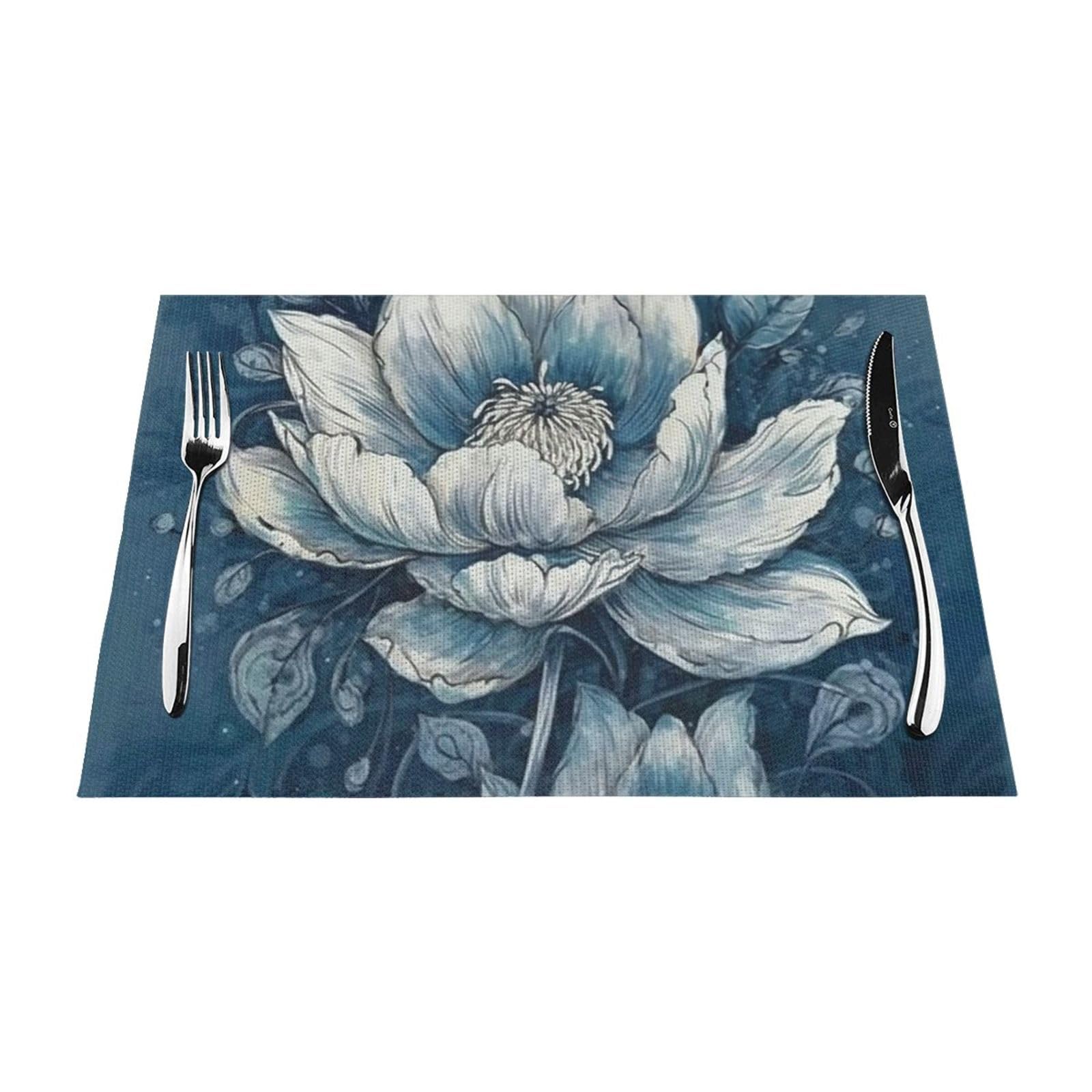 Set de table vinyle bleu pour repas de famille sans tache