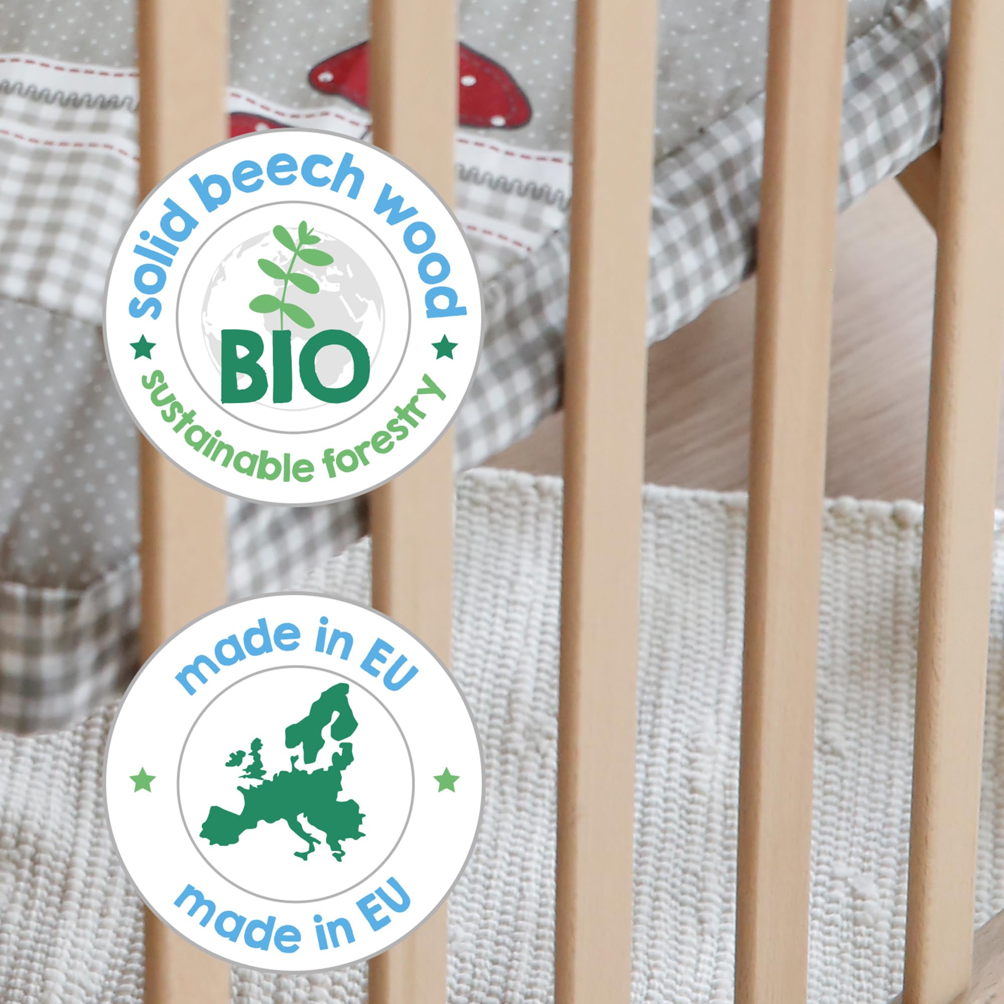 roba parc 'Adam & Hibou' – parc hexagonal/hexagone – parc de jeu sécurisé avec tapis de protection – mobile grâce aux roulettes – bois naturel