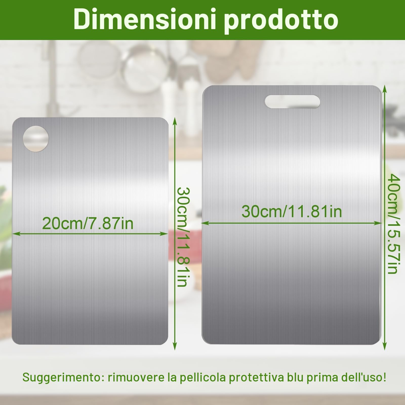 2 Pezzi Tagliere Acciaio Inox, Tagliere in Acciaio Inossidabile 304, titanium cutting board Multifunzione, tagliere Cucina per Uso per Carne, Frutta, Verdura(30 * 40cm+30 * 20cm)